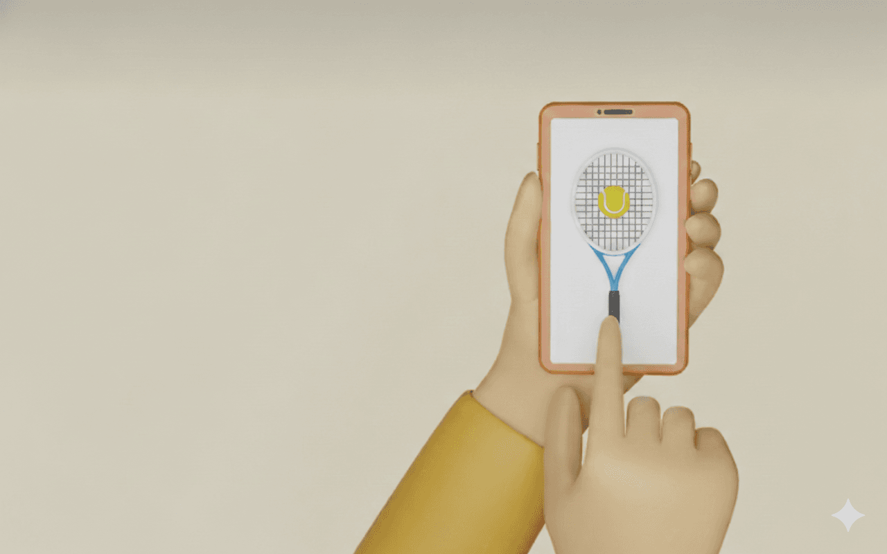 Taking photo of tennis racket with phone